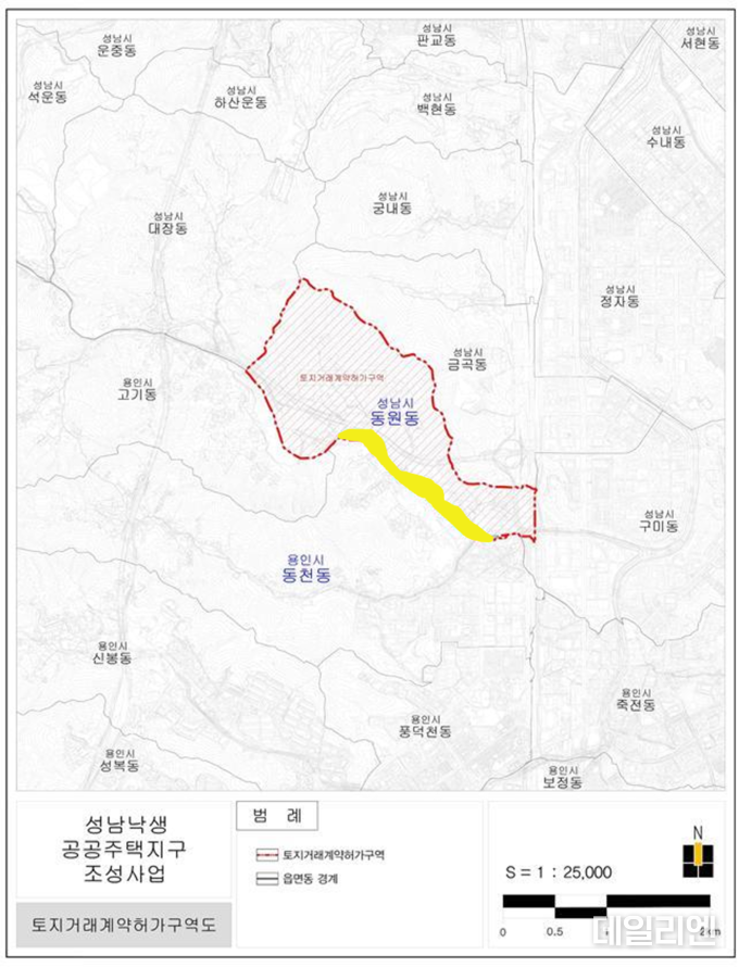 토지거래허가구역이 해제된 수지구 동천동 지도