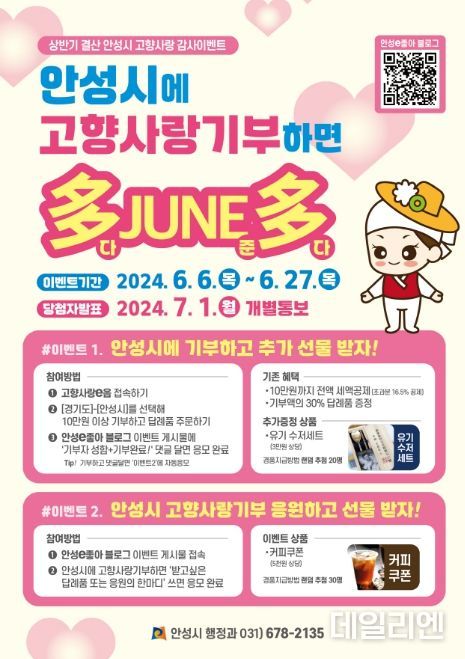 안성시, 상반기결산 고향사랑 감사이벤트 추진