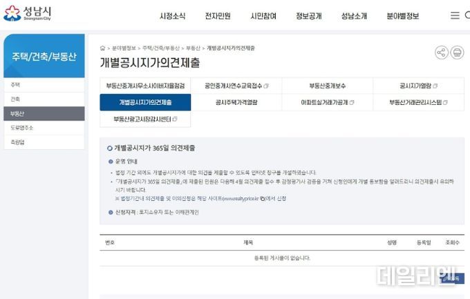 성남시, ‘개별공시지가 365일 의견제출’ 창구 운영