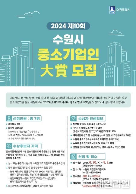 제10회 수원시 중소기업인 大賞(대상) 후보자 공모 홍보물.