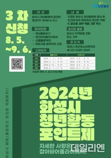 2024년 화성시 청년활동포인트제 적립신청 3차 접수