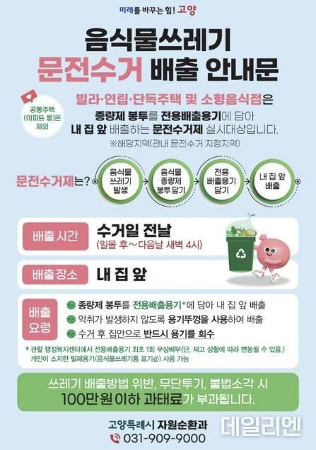 음식물쓰레기 문전수거 배출 안내문