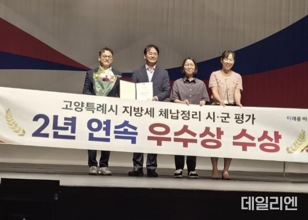 2024년 7월 16일 직원 월례조회에서 이동환 고양특례시장과‘고양시 지방세 체납정리 시·군평가 2년 연속 우수상 수상' 기념촬영
