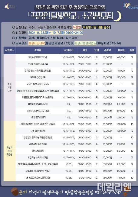 화성시, 2024년 직장인 달빛학교3차 수강생 모집