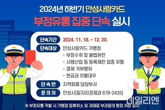 안성시, 지역화폐 ‘안성사랑카드’ 부정유통 집중 단속 실시